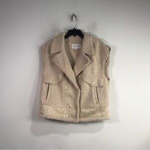 Tribal Jeans Sherpa Button Up Vest, Women's Size M - Latte